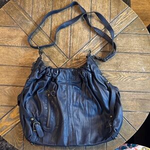 Anthropologie Dark Blue Leather Shoulder Bag